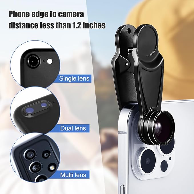 16 Pcs Phone Camera Lens Kit 16 in 1 with Selfie Light Universal Clip on Cell Phone 198 Degree Fisheye Wide Angle Macro Kaleidoscope CPL Lens Attachments Compatible with Most Phones