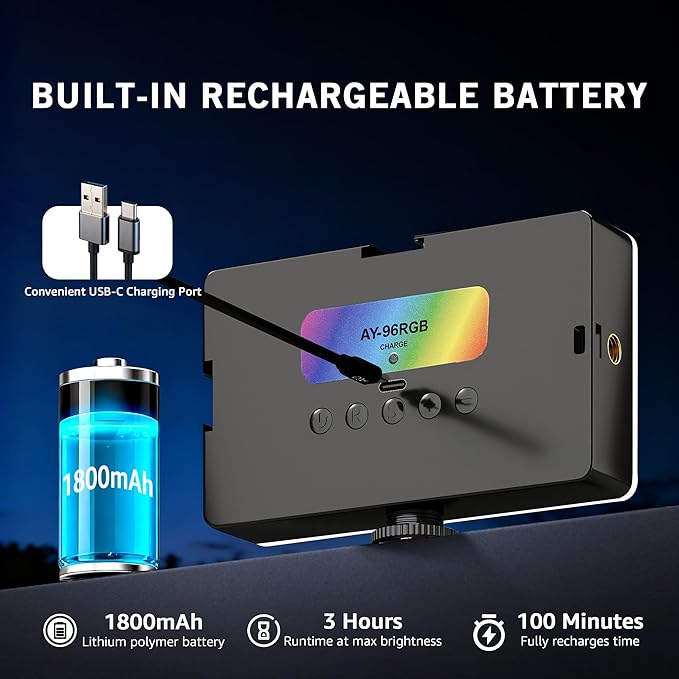 NiceVeedi RGB Selfie Light, 138 LED Beads Phone Light, 360° Full Color Camera Light with Clip and Cold Shoe, CRI95+/180 Minutes Rechargeable Video Light for Video Recording/iPhone/TikTok/Makeup/Zoom