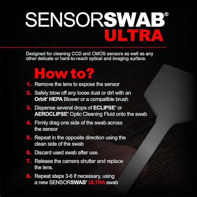 Sensor Cleaning Swab Kit - Eclipse Optic Cleaning Solution (0.5oz/15ml) + Type-3 Sensor Swab Ultra 24mm (Pack of 6) - for Full Frame CMOS and CCD Sensors - Dust & Oil Remover