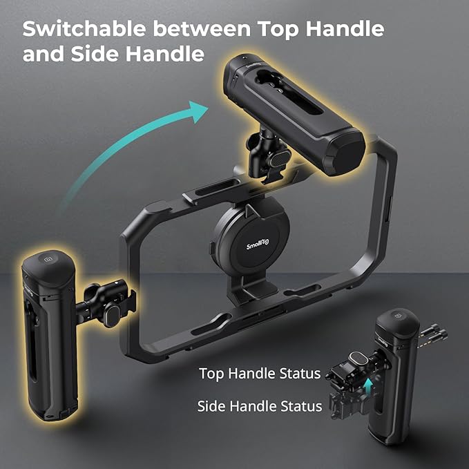 SMALLRIG Wireless Control Side Handle for SMALLRIG Quick Release Phone Cages, Aluminum Handle Grip with Infinite Rotation, Quick Release Adapter, Remote Control Module and Built-in Cold Shoe - 4402B
