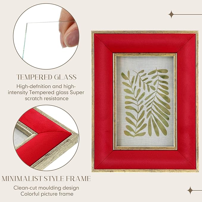 Kathfly 2 Pcs Red Velvet Picture Frame 5 x 7 Inch Vintage Photo Frame with Gold Metal Edge Horizontal & Vertical Mount for Poster Artwork Puzzles Tabletop Wall Display Christmas Home Office Decor