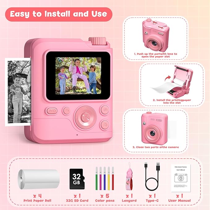 Kids Camera Gifts for Girls Boys - Christmas Birthday Xmas Gift for Girl Boy Age 3 4 5 6 7 8 9 10 11 12 Year Old - Instant Print Digital Toys Ages 3-5 6-8 8-12 Years Olds - Toddler Learning Kid Toy