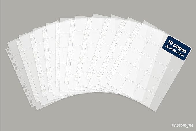 Photomyne Protective Photo Page | Holds 20 35mm Slides - 10 Pages Pack (200 Slides) - Clear Preservers