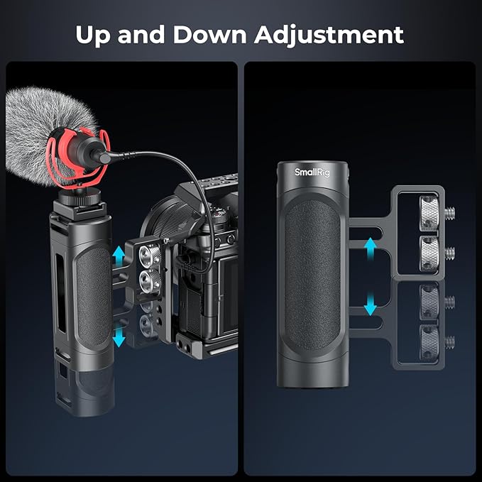 SmallRig Mini Camera Side Handle with NATO and 1/4"-20 Screws Installation Options, for Left and Right Hand, with 1/4"-20 Threaded Holes, Wrist Strap Holes, Cold Shoe, Up and Down Adjustable