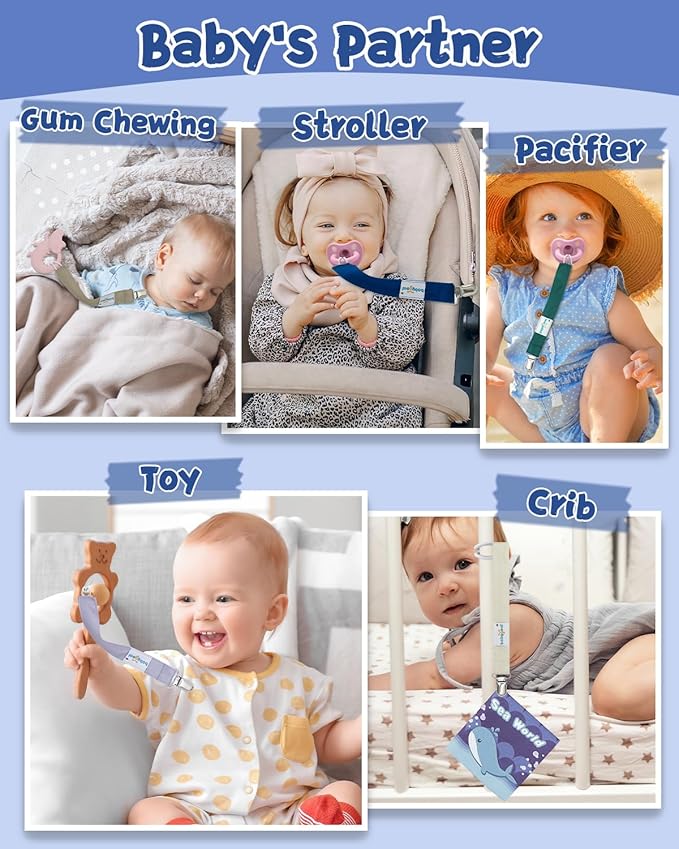 babygoal Baby Neutral Pacifier Clips, 8 Pack Binky Paci Holder Clips for Baby Boys and Girls Fits Most Pacifiers and Binkies 8MP45-B