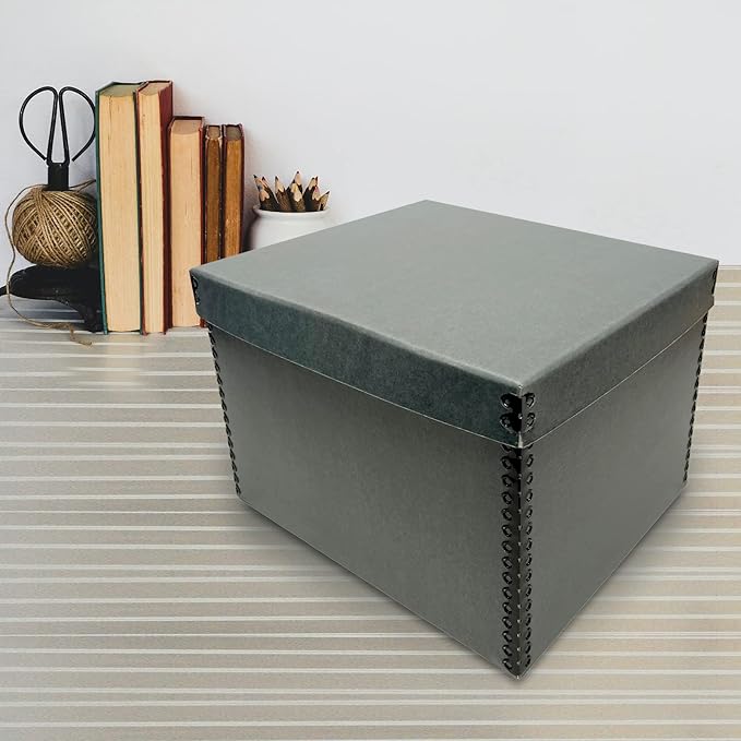 Lineco Record Storage Box 12x15x10 inch. Extra-Durable Filing Archival Cartons for Long-Term Storing of Important Documents, Papers, Photos or Prints. Acid-Free Gray Boxboard, 2 Pack