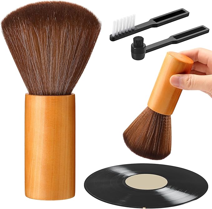 3 Pcs Vinyl Record Cleaning Brush Wooden Anti Static Dust Record Vinyl Cleaner Kit Player Accessories Gift for Music Lovers(Light Brown)