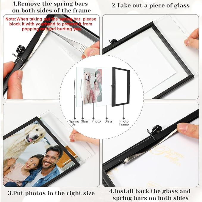 Hoteam 12 Pack 6 x 8 Inch Black Floating Frame for Photo 4 x 6 Inch, Glass Floating Picture Frame Collection Vintage Metal Minimal Ornate Easel for Wedding Gift Pictures Photos Desk Tabletop Display