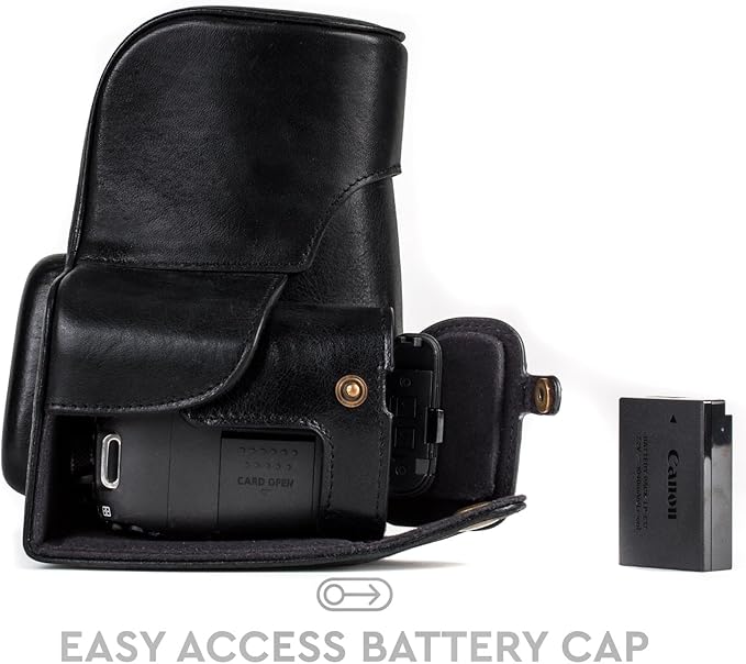 MegaGear MG1192 Ever Ready Genuine Leather Camera Case Compatible with Canon EOS Rebel T8i, Kiss X10i, Rebel T7i, Kiss X9i, 77D, 9000D (18-55mm), Black