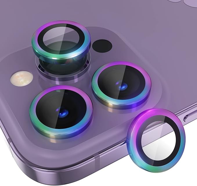 Choiche Compatible for iPhone 14 Pro/iPhone 14 Pro Max Camera Lens Protector, 9H Tempered Glass Camera Cover Screen Protector Metal Ring Decoration Accessories (Colorful)