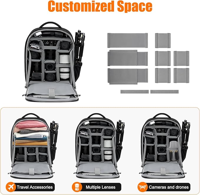 CADeN Camera Backpack, Extra Large DSLR Camera Bag with 17" Laptop Compartment, Waterproof Rain Cover, Professional Travel Hiking Camera Backpack Bag