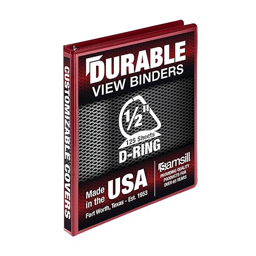 Samsill Durable 0.5 Inch Binder, Made in USA, D Ring Binder,FSC 100% Recycled Chipboard, Red