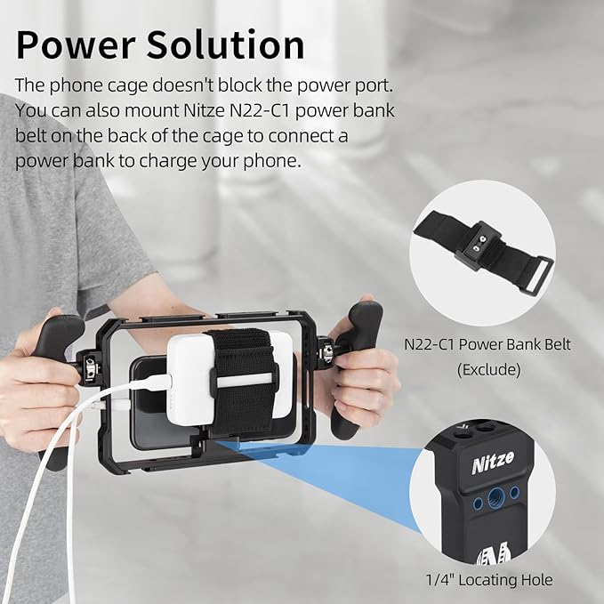 Nitze Smartphone Cage, Aluminum Phone Video Rig, with Adjustable Cellphone Clamp, 5 Built-in Cold Shoes, for Videomaker, Videographer, Vlogger and Youtuber - T-MP01A