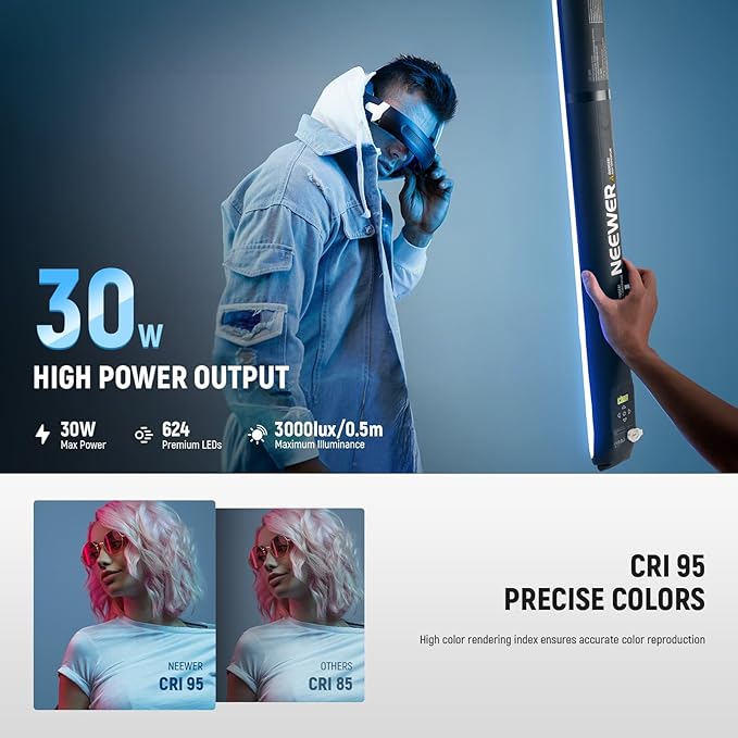 NEEWER BASICS 30W Handheld RGB Leuchtstab 35,5"/90cm, tragbare aufblasbare TPU Beleuchtung 5000mAh Typ C 45W in/30W Out, 3000Lux 17 Effekte 2700-6500K CRI95 für Studiofotografie Videoaufnahmen, GC30C