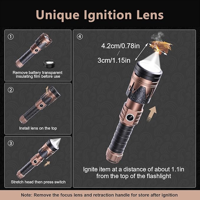 SKYFIRE Rechargeable Flashlights High Lumens with Ignition Lens,Mini Pocket Bright Tactical Torch with 6 Modes Waterproof Zoomable Small Flash Light (EDC Rechargeable Flashlight-1Pack)
