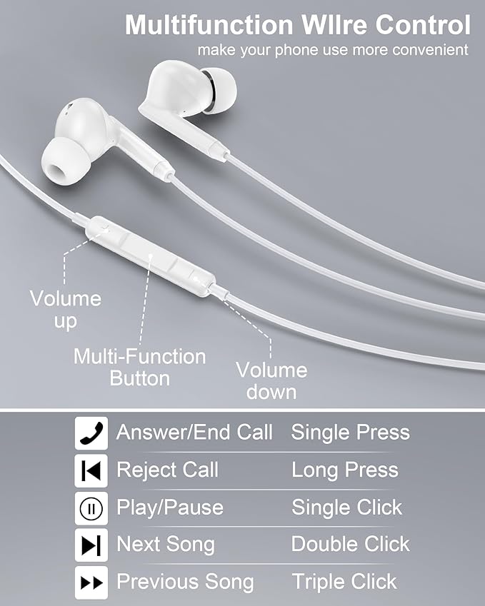 iPhone 17 16 USB C Wired Headphones with Microphone, Noise Cancelling Earbuds USBC for iPhone 16e 16 Pro Max 15 Plus, Samsung Galaxy Bud S25 Ultra Apple Wired Ear Buds in-Ear Type C Plug Earphones Mic
