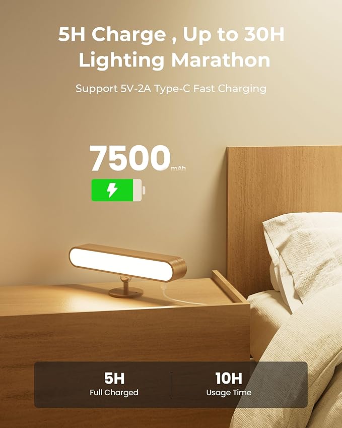 Rechargeable Indoor Wall Sconce Wood, LED Wall Light for Bedroom,Touch and Remote Control,360° Rotate Walnut Wood Wall Light,3 Colors Dimmable Brightness Wall Lamp with 15 RGB Colors,1 Pack
