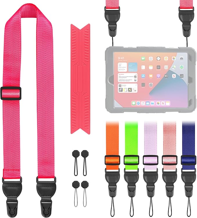 Adjustable Camera lanyard, Universal IPad Straps, Silicone Padded Shoulder Strap with Quick Release Buckle, Comfort Neck Strap for Cameras, iPads, Tablet Case, Binoculars (Rose Red)