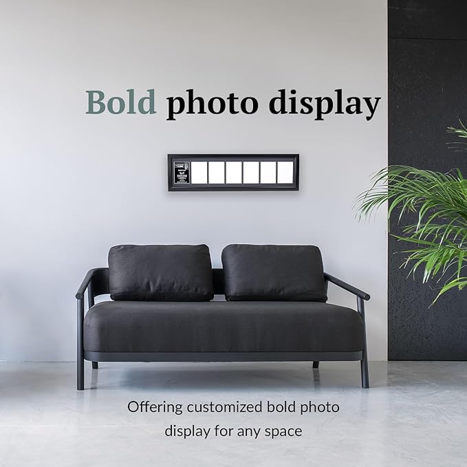 Creative Letter Art - 7 Opening 5x7 Black Picture Frame with 10x40-inch Black Mat Collage including Full Strength Glass, Alphabet Photography