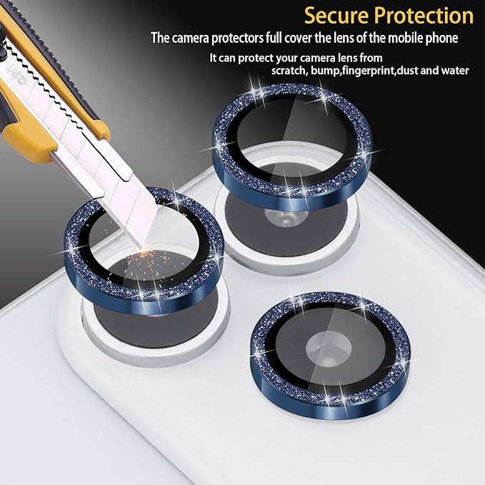 Camera Lens Protector for iPhone 17 Pro/17 Pro Max, Aluminum Alloy Tempered Glass Lens Protector with Installation Frame Fits for iPhone 17 Pro/17 Pro Max (Glitter Dark Blue)