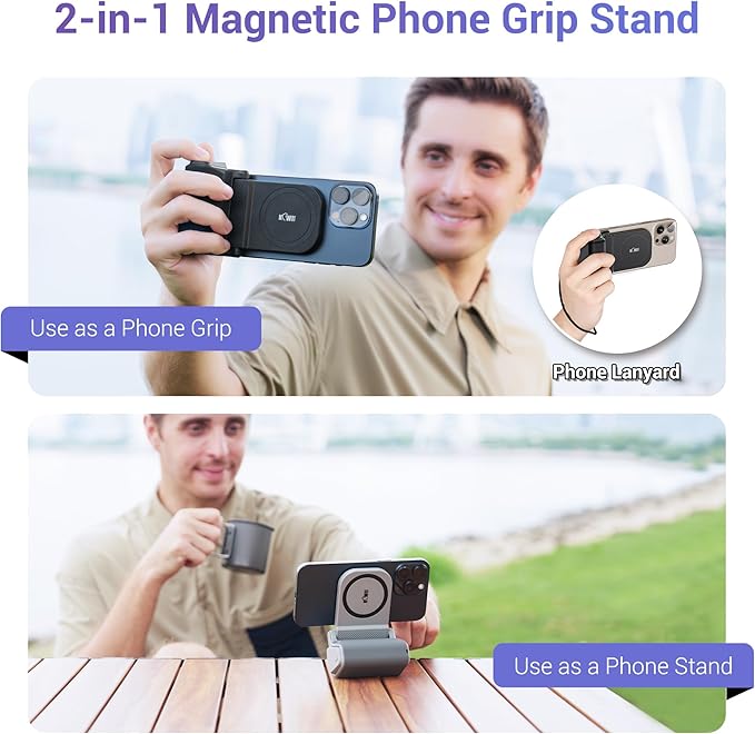 KIWIFOTOS for iPhone Magsafe Camera Grip Magnetic Phone Handle with Bluetooth Remote & Tripod Mount Adapter for iPhone 17 16 Pro Max Samsung Smartphone Vlog Video Shooting