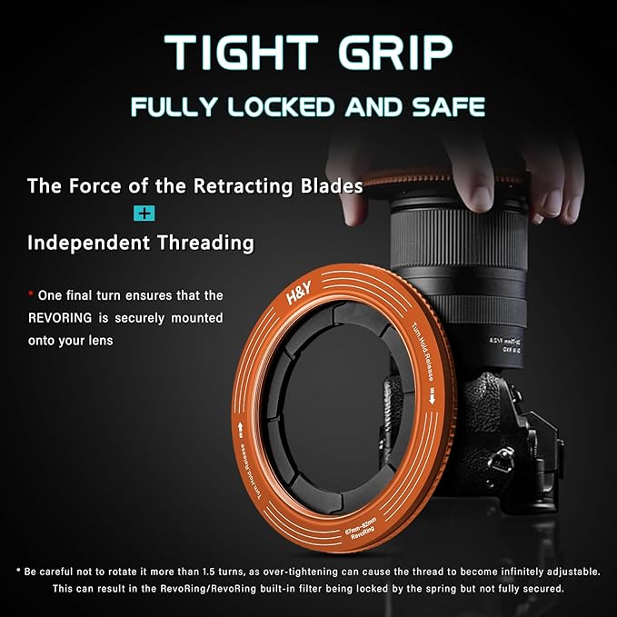 H&Y RevoRing Adjustable Step Up Ring 67-82mm to 82mm, Variable Lens Filter Adapter Ring, Universal Stepping System fits 67 72 77 82mm, Orange