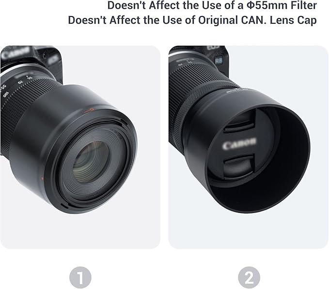 JJC ET-60B Lens Hood for Canon RF-S 55-210mm f/5-7.1 is STM Telephoto Zoom Lens on Canon R50 R100 Replaces Canon ET-60B with Reversible Design, Compatible with 55mm Filter and Lens Cap