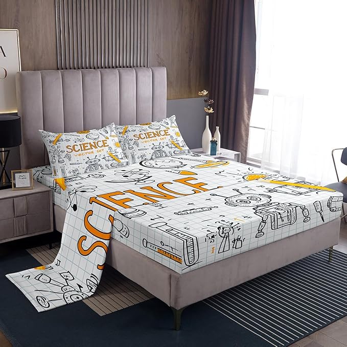 Erosebridal Science Formula Bed Sheets Set - Math Equation Sheets, Fitted & Flat King Size