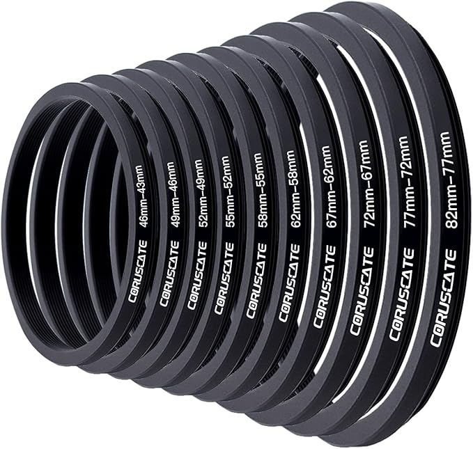 10 Pieces Step Down Ring,Camera Lens Filter Metal Filter Rings Compatible All Brands UV ND CPL (46-43mm,49-46mm,52-49mm,55-52mm,58-55mm,62-58mm,67-62mm,72-67mm,77-72mm,82-77mm)