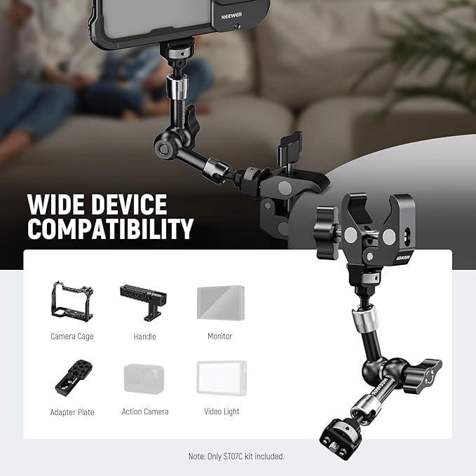 NEEWER Side Handle Grip with Wireless Remote Control Button Shutter Trigger for Smartphone Cage Video Rig, 7" Articulating Magic Arm Clamp Mount with Super Clamp Included