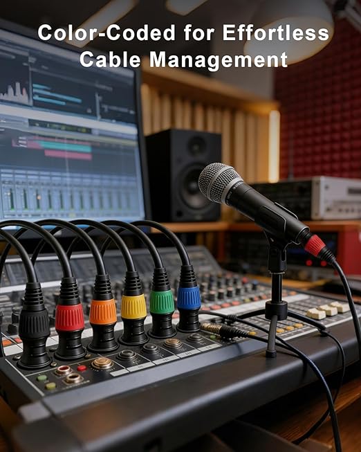 6 Pack 10ft Color-Coded XLR Cables (Male to Female), OFC Microphone Cable for Recording Mixer, Amplifier, Podcast, Stage & Studio Pro Audio Equipment