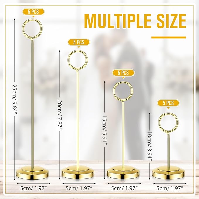 Otoolling 20 Pcs Table Number Holders 4/6/8/10 Inch Place Card Holder Stands Wire Photo Clips Metal Table Card Stands for Centerpieces, Photos, Food Signs, Birthdays, Weddings(Gold)