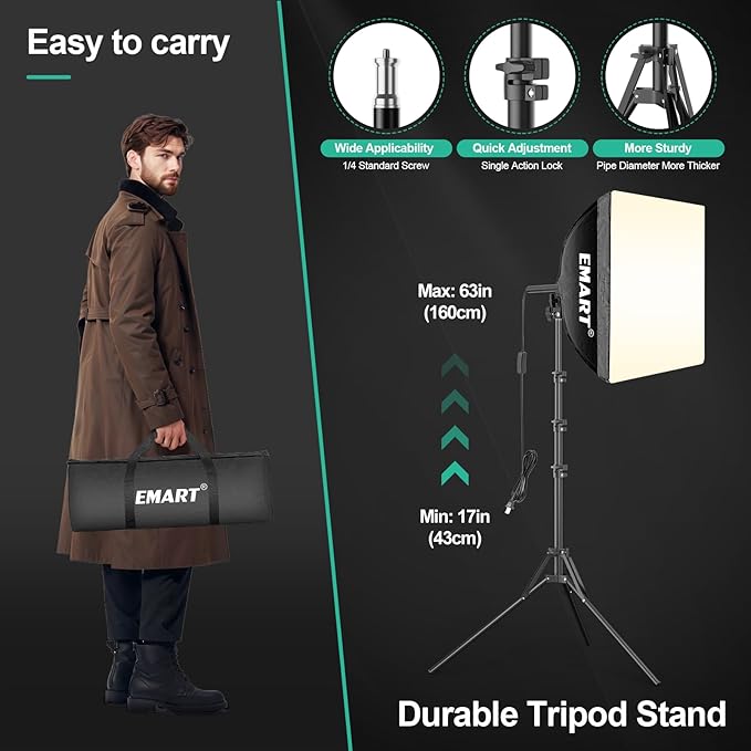 EMART Softbox Photography Lighting Kit, 16"x16" Pull Soft Box, 50W 3000K-6000K LED Bulb with Remote/APP Control, Professional Photoshoot Equipment for Studio Lights, Portrait, Video Recording(2 Pack)