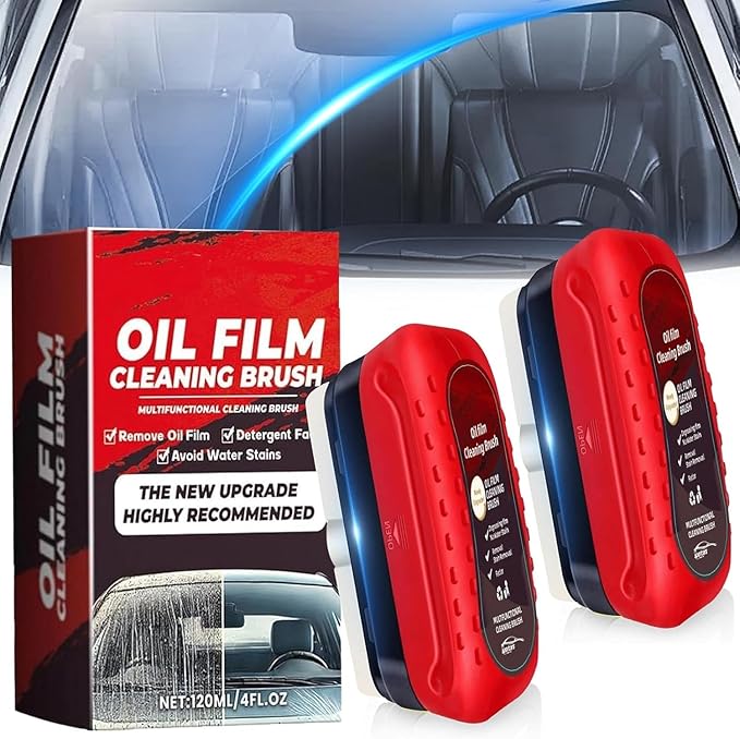 Automotive Oil Film Cleaning Brush New Glass Coating for Windshield Glass Oil Film Remover,Clear Vision Glass Cleaner with Refill for Windshield Improves Clarity and Visibility(2PCS)
