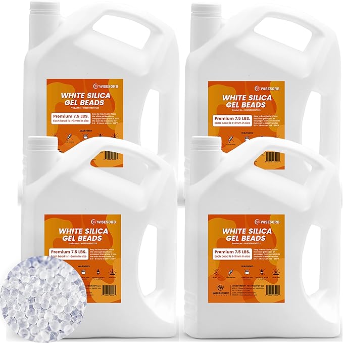 30 LBS Pure White Silica Gel Desiccant Beads, Rechargeable Safe Silica Beads, 4 Pack of 7.5 LBS