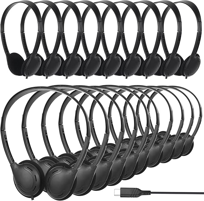 USB C Headphones Bulk 10 Pack for Classroom School Kids,On-Ear Wired Type C Headphones Compatible with Pad Smartphones for Boys Girls Students Travel Mixed Colors (Black)