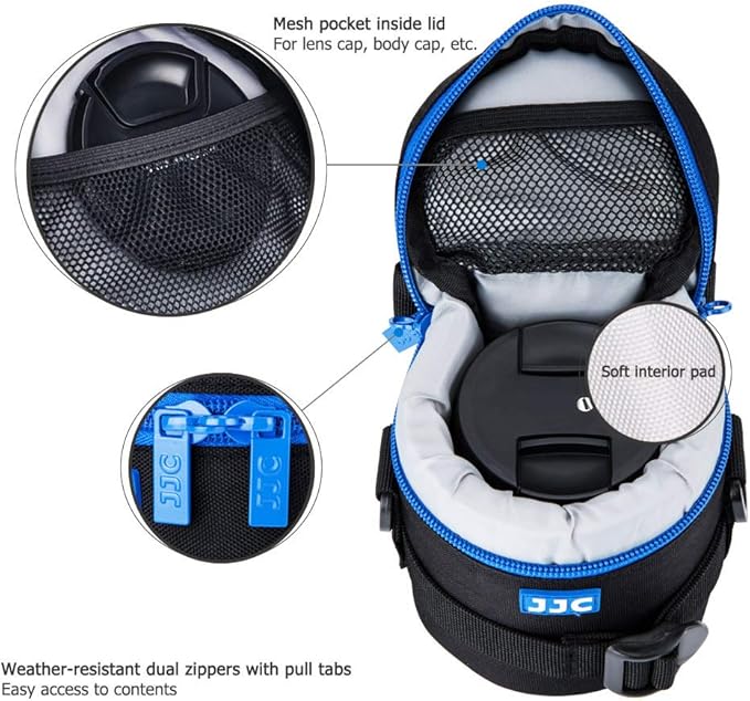 JJC Deluxe Lens Case Pouch Bag for Canon EF-S 18-55mm/EF 50mm f1.8/RF-S 18-150mm, Nikon AF-S 18-55mm/AF-P 18-55mm/AF-S 50mm f1.8, Fujifilm XC 16-50mm/XF 18-55mm & More Lens Below 2.95" x 3.93"(D x L)