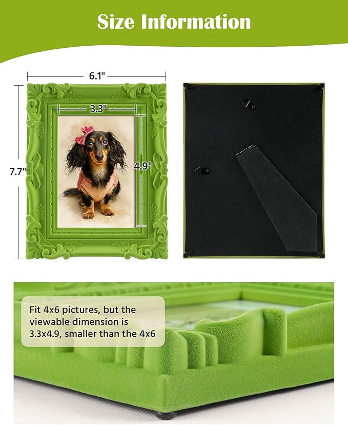 Green 4x6 Picture Frame for Portraits Wedding Photos, Small Cute Decorative Frame with Stand for Table Shelf Desk Decor, Unique Gift for Housewarming Birthday (Lawn Green)