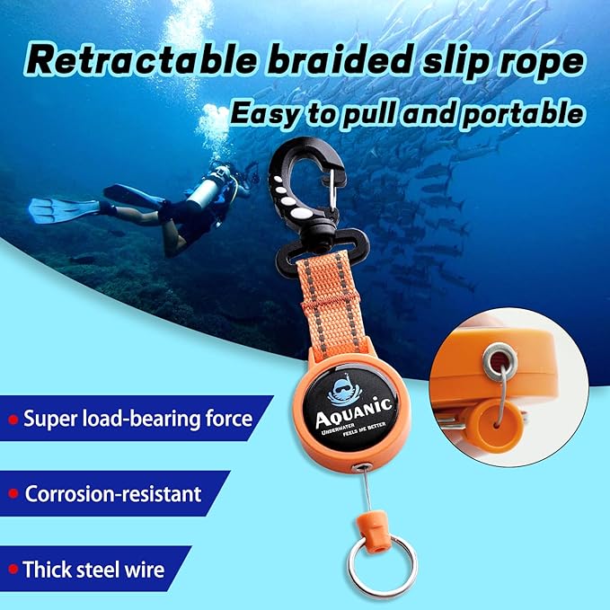 nitescuba Scuba Diving Retractable Gear Tethers, Scuba Accessories Dive Clip Lanyard with Snap Hook, Split Ring Quick-Release Extension Cord for Diving,Swimming,Flashlights,Cameras and More