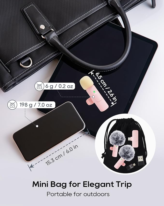 Mini Microphone for iphone Android Phone Tablet ipad PC, Usb C Wireless Lavalier Pink Mic for Video Recording Vlogging Youtube Tiktok Podcast Interview content creators, Clip on Tiny Microphones