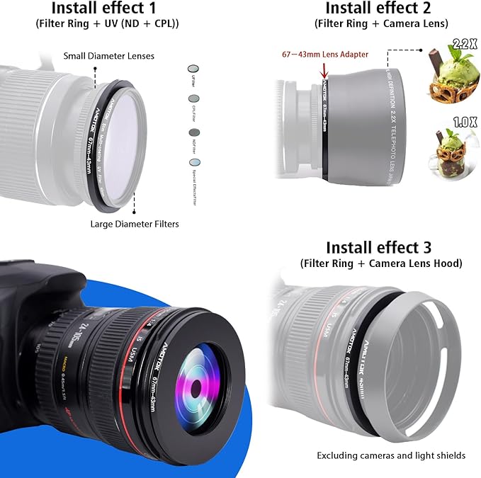 67mm Lens to 43mm Camera Lens Adapter,67mm to 43mm Filter Step-Down Ring Adapter Ring,Compatible All 43mm Filter Accessory