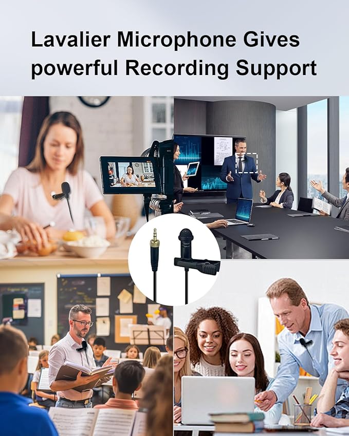 Lavalier Lapel Microphone Compatible with Sennheiser Wireless Transmitter, Omnidirectional Condenser Mic for Use on Stage Houses of Worship Presenters, 3.5mm Screw Lock Plug, Black