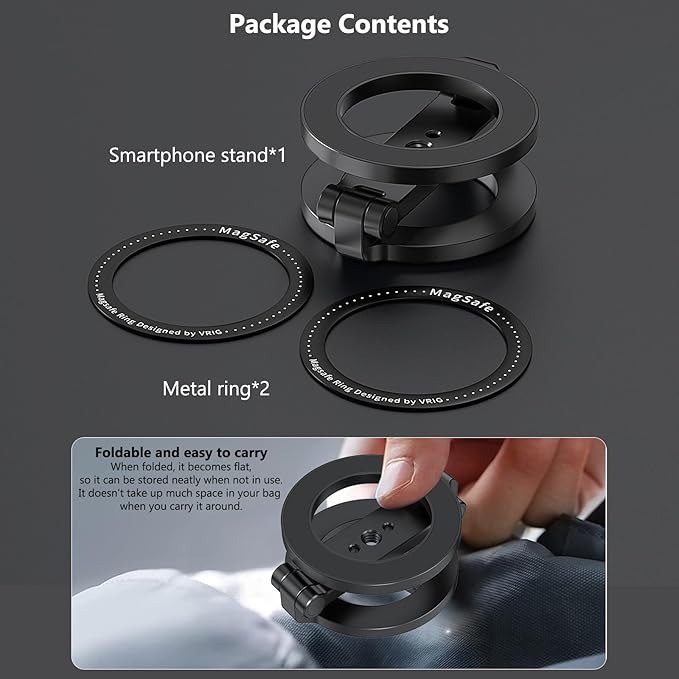 VRIG MG-26 Dual Magnetic Phone Tripod Mount with 1/4" Screw Hole Compatiable with Mag Safe for iPhone 16 15 14 13 12 All Series, Foldable Portable Magnetic Phone Stand for Travel, Car, and Gym