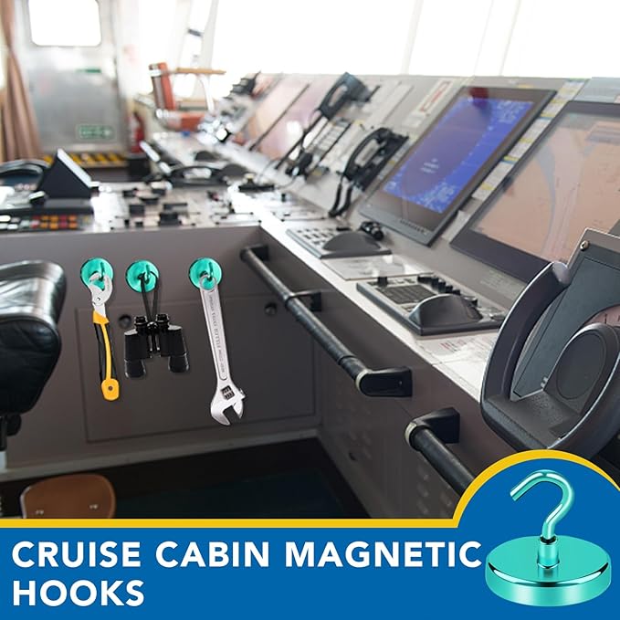 LOVIMAG Magnetic Hooks for Cruise Cabins, 170Lbs Cruise Magnets, Green Magnetic Hooks Heavy Duty for Hanging, Refrigerator, Grill-4 Pack
