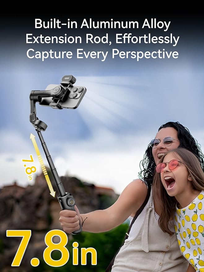 AOCHUAN Gimbal Stabilizer for iPhone, Phone Gimbal w/RGB Magnetic Fill Light, Foldable Gimbal Built in 7.8' Extension Rod and OLED Display for iPhone/Android Excellent for Vlogging-Smart X2 Kit Black