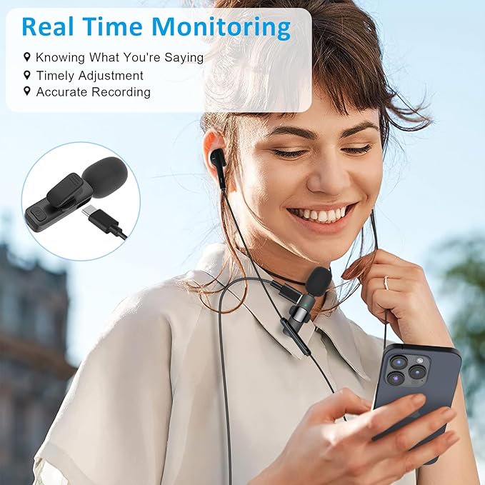 MAYBESTA Professional Wireless Lavalier Lapel Microphone for iPhone Android - Bluetooth Mini Phone Microphones for Video Recording - 2 Clip on Mics with USB C Interface for Tiktok YouTube Vlog