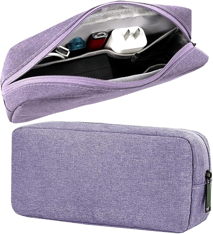 Electronics Organizer Travel Case, Water Resistant Cable Organizer Bag for Cable, Cord, Charger, Phone, Power Bank, Earphone, Electronics Accessories (Big-Purple)
