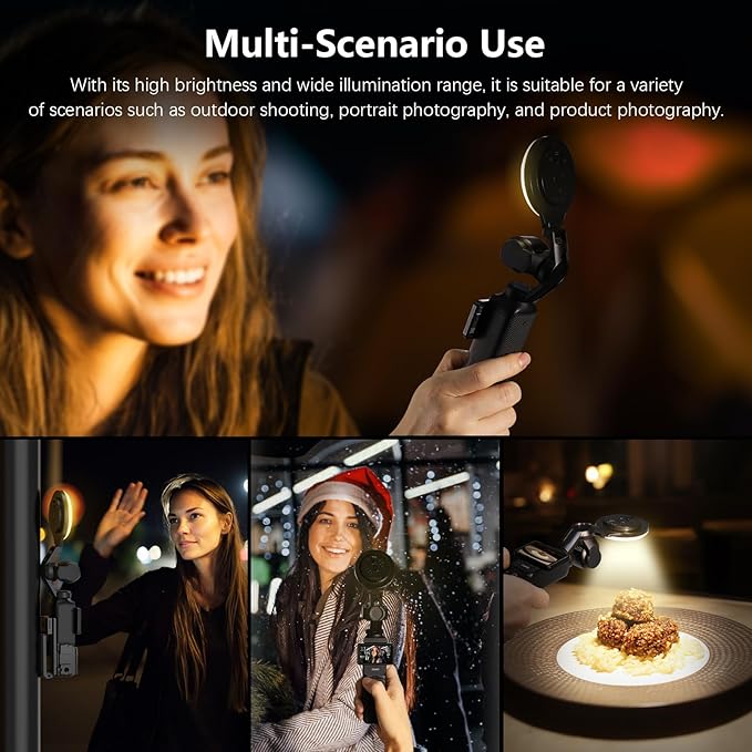 AMAZEAR LED Light for DJI OSMO Pocket 3 Accessories, Auto-Follow Gimbal Selfie Vlog Video Auxiliary Fill Lighting, CRI≥95, 3-Color Temp 2500-9000K Brightness Adjustable, 2W USB-C (Black)