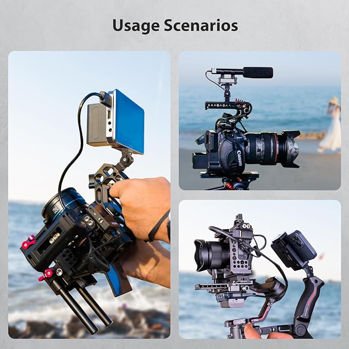 Camera Monitor Mount with 1/4″ Screw, Aluminum Field Monitor Mount for Video Light Microphone Cage, Field Monitor Holder 360° Swivel & 180° Tilt Damping 11lb Load Capacity (63144)