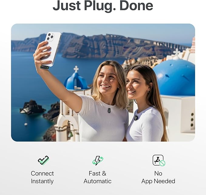 SYNCO Mini Wireless Microphone with AI Noise Cancellation for iPhone/Android, Plug-and-Play Magnetic Lavalier Mic with Lightning Receiver, 328 ft Range, 12H Battery for Video Recording & Vlogging